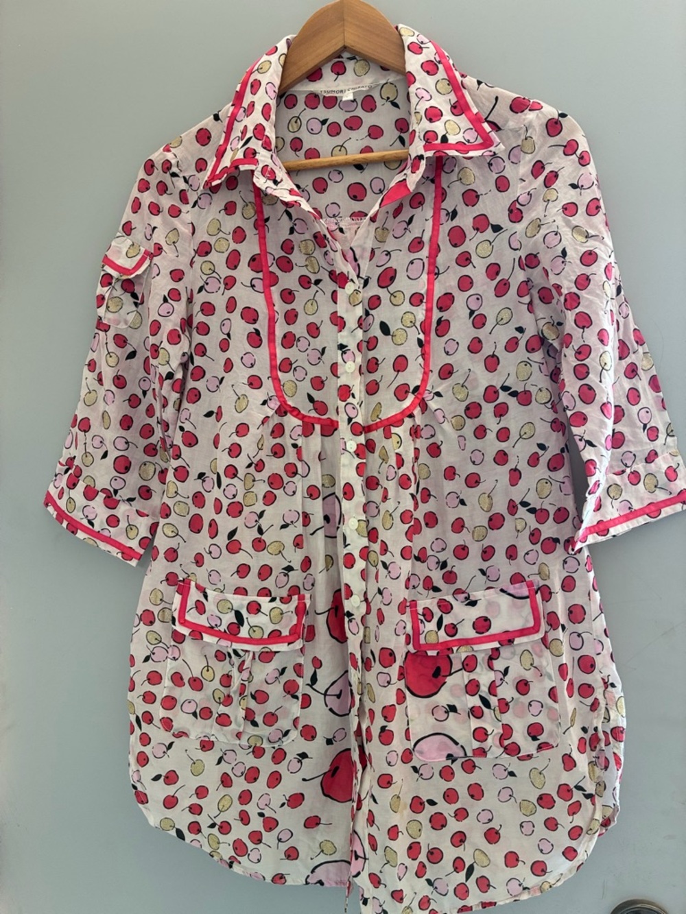 😎 Tsumori Chisato Japanese kimono shirt dress sheer cherry fabric